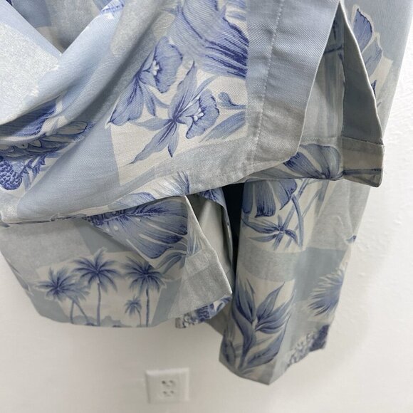 Caribbean Shirt Mens Sz 4XB Blue White Palm Leaves Silk Blend Hawaiian Button-Up - Picture 9 of 10